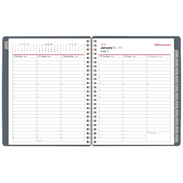 slide 4 of 6, Office Depot Brand Weekly Monthly Planner, 7"" x 9"", Silver, January 2026 to December 2026, OD71210026, 1 ct