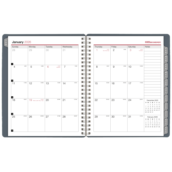 slide 3 of 6, Office Depot Brand Weekly Monthly Planner, 7"" x 9"", Silver, January 2026 to December 2026, OD71210026, 1 ct