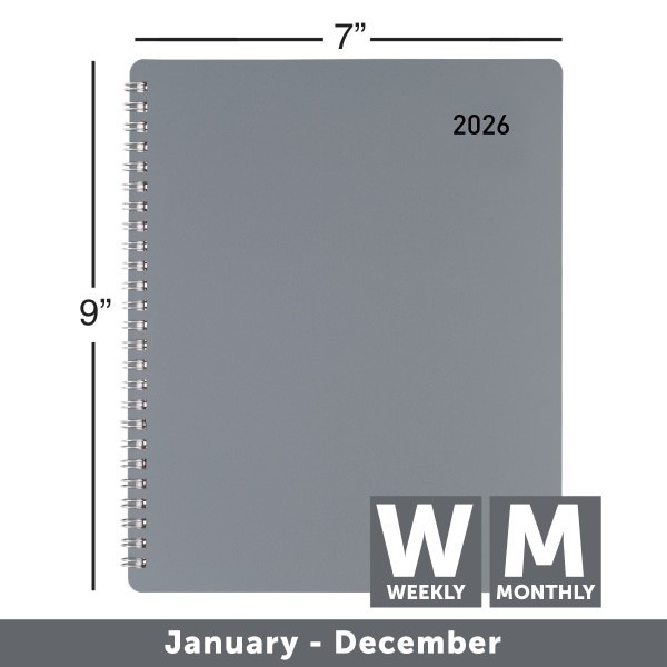 slide 2 of 6, Office Depot Brand Weekly Monthly Planner, 7"" x 9"", Silver, January 2026 to December 2026, OD71210026, 1 ct