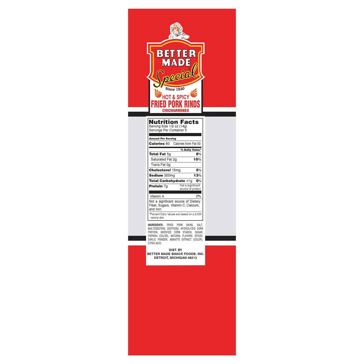 slide 2 of 2, Better Made Bettermade Hot & Spicy Pork Rinds, 2.5 oz