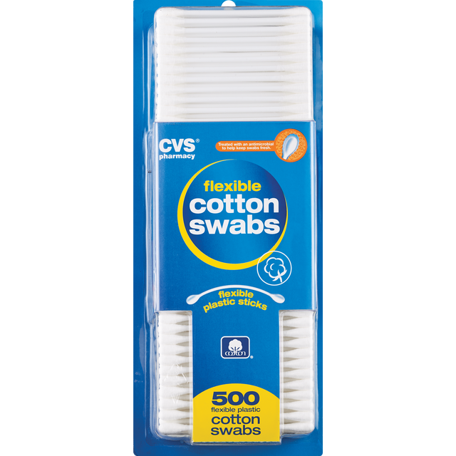 slide 1 of 1, CVS Health Cotton Swabs Flexible Double-Tipped (Plastic Sticks), 500 ct