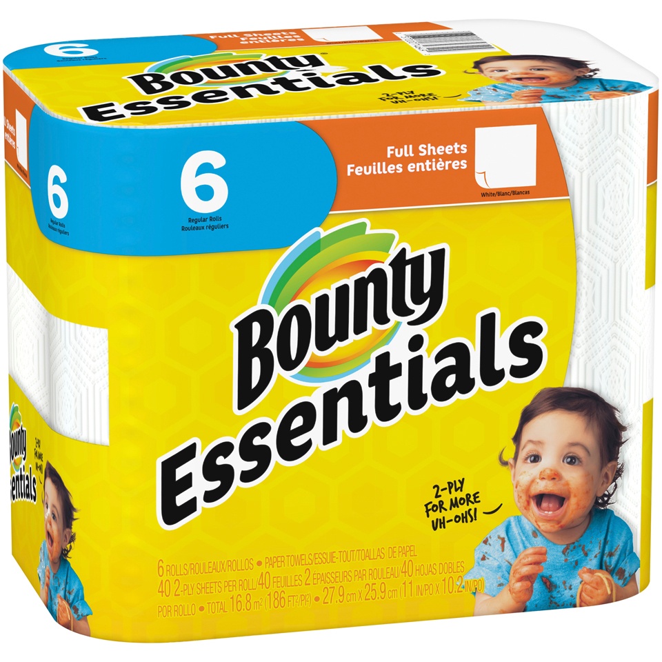 slide 2 of 3, Bounty Essentials 6 Regular Roll Whi, 6 ct