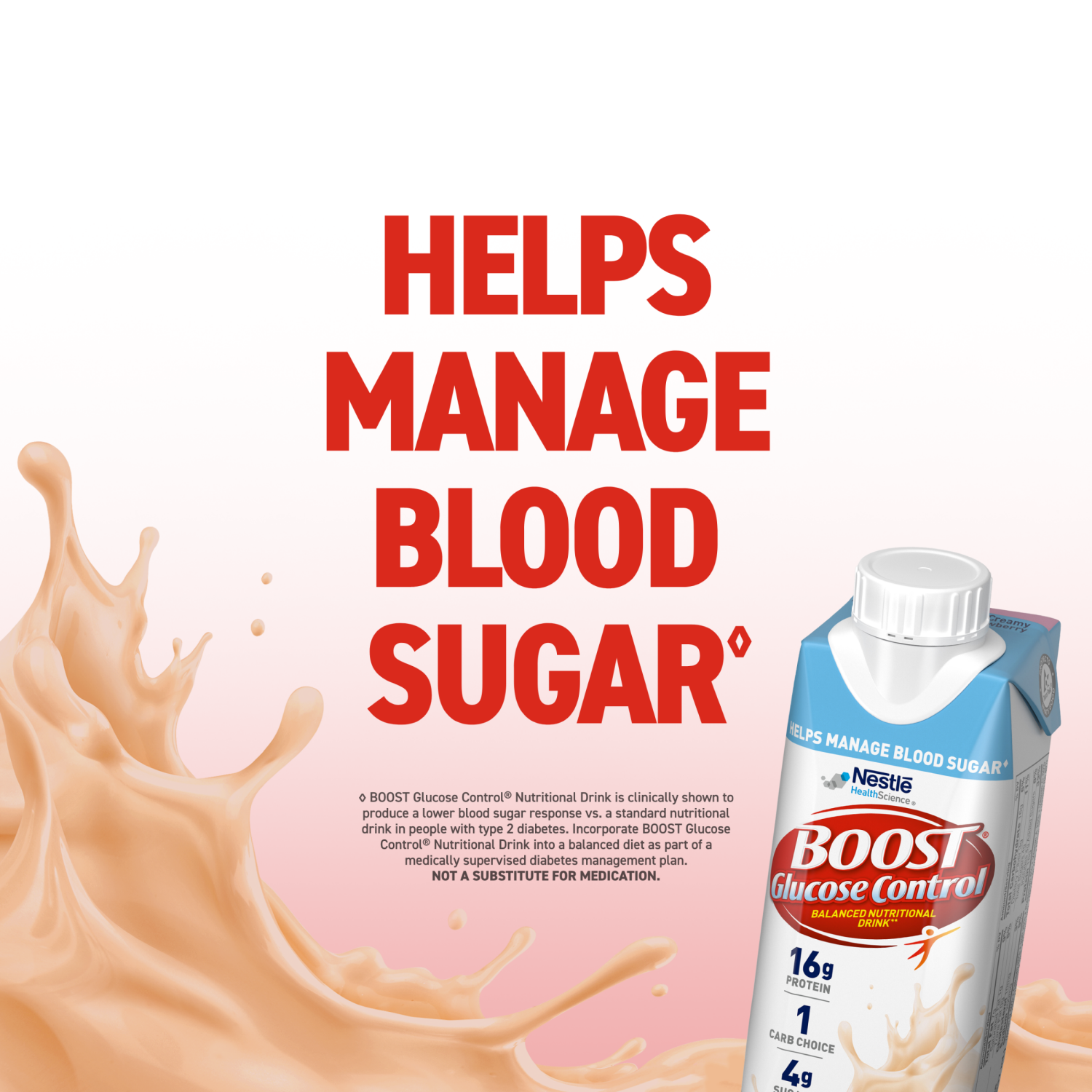slide 5 of 7, Boost Glucose Control Creamy Strawberry Balanced Nutritional Drink 6 - 8 fl oz Cartons, 6 ct