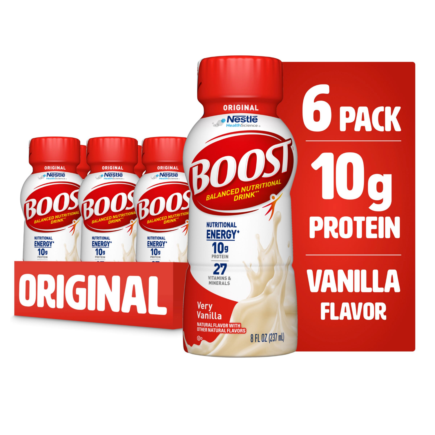 slide 1 of 8, Boost Original Very Vanilla Balanced Nutritional Drink 6 - 8 fl oz Bottles, 6 ct
