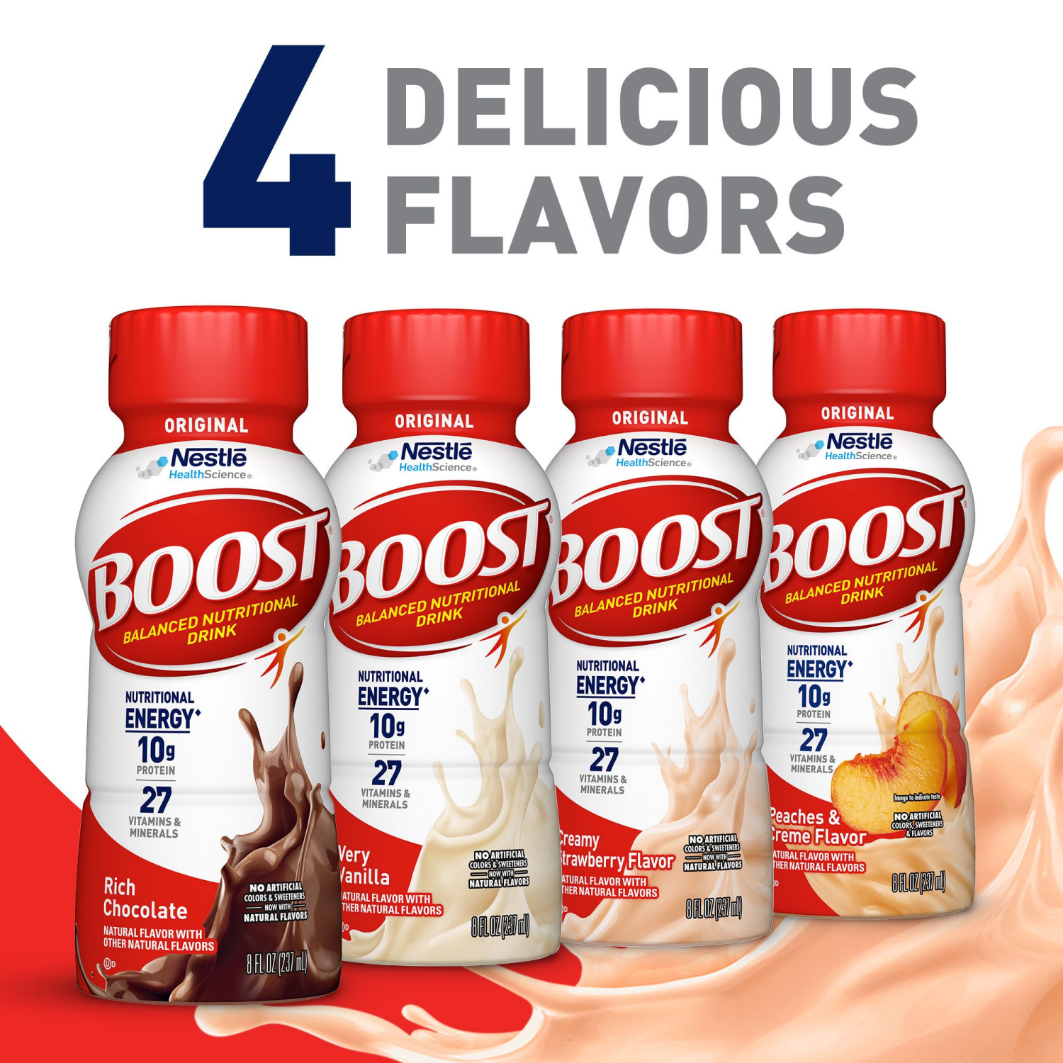 slide 3 of 8, Boost Original Creamy Strawberry Flavor Balanced Nutritional Drink 6 - 8 fl oz Bottles, 6 ct