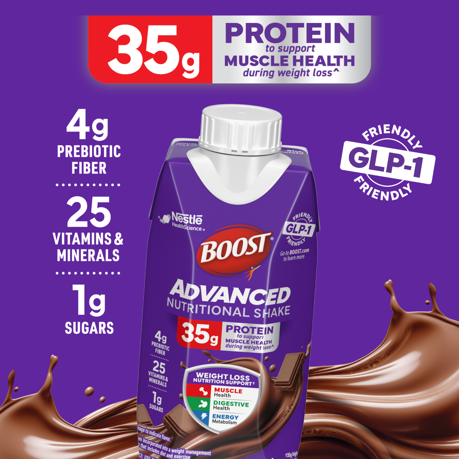 slide 4 of 6, Boost® Advanced Chocolate Nutritional Shake, 4 ct; 11 oz