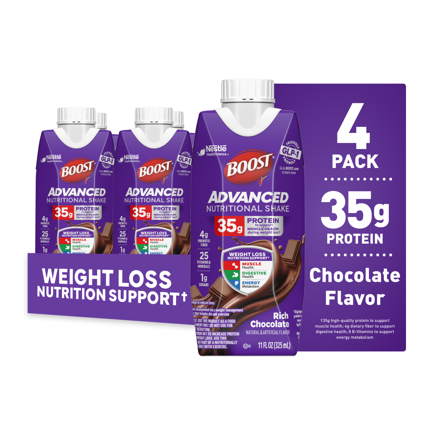 slide 1 of 6, Boost® Advanced Chocolate Nutritional Shake, 4 ct; 11 oz