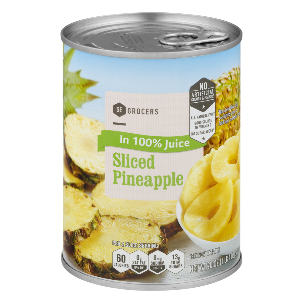 slide 1 of 1, SE Grocers Sliced Pineapple In 100% Juice, 20 oz