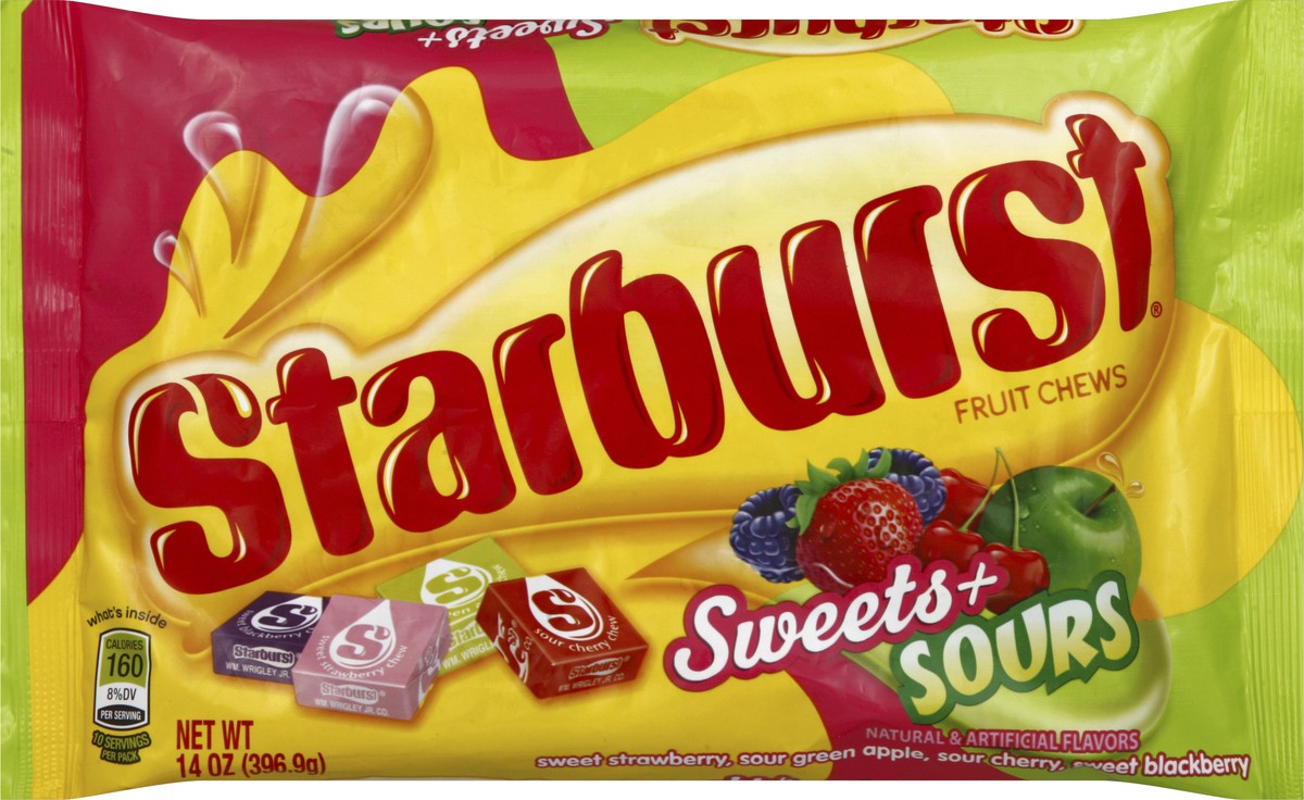 slide 4 of 5, Starburst Sweets and Sours Fruit Chews Candy Bag, 14 ounce, 14 oz