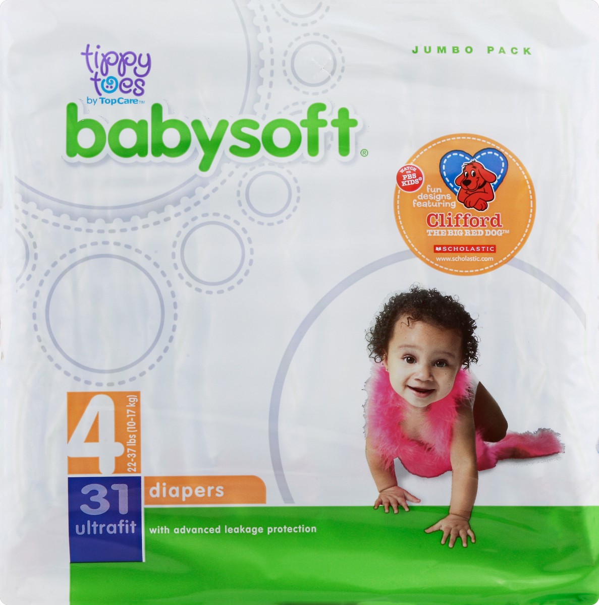 slide 5 of 6, Tippy Toes Baby Soft Jumbo Pack Diapers - Size 4, 31 ct; 22-37 lb