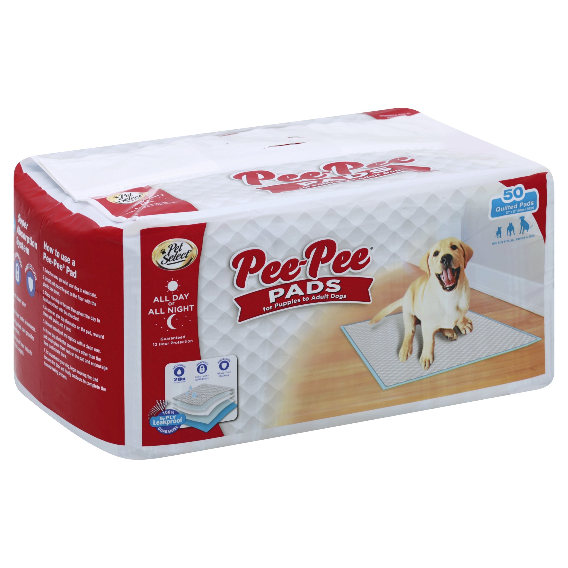 slide 1 of 4, Pet Select Pee-Pee Pads, 50 ct