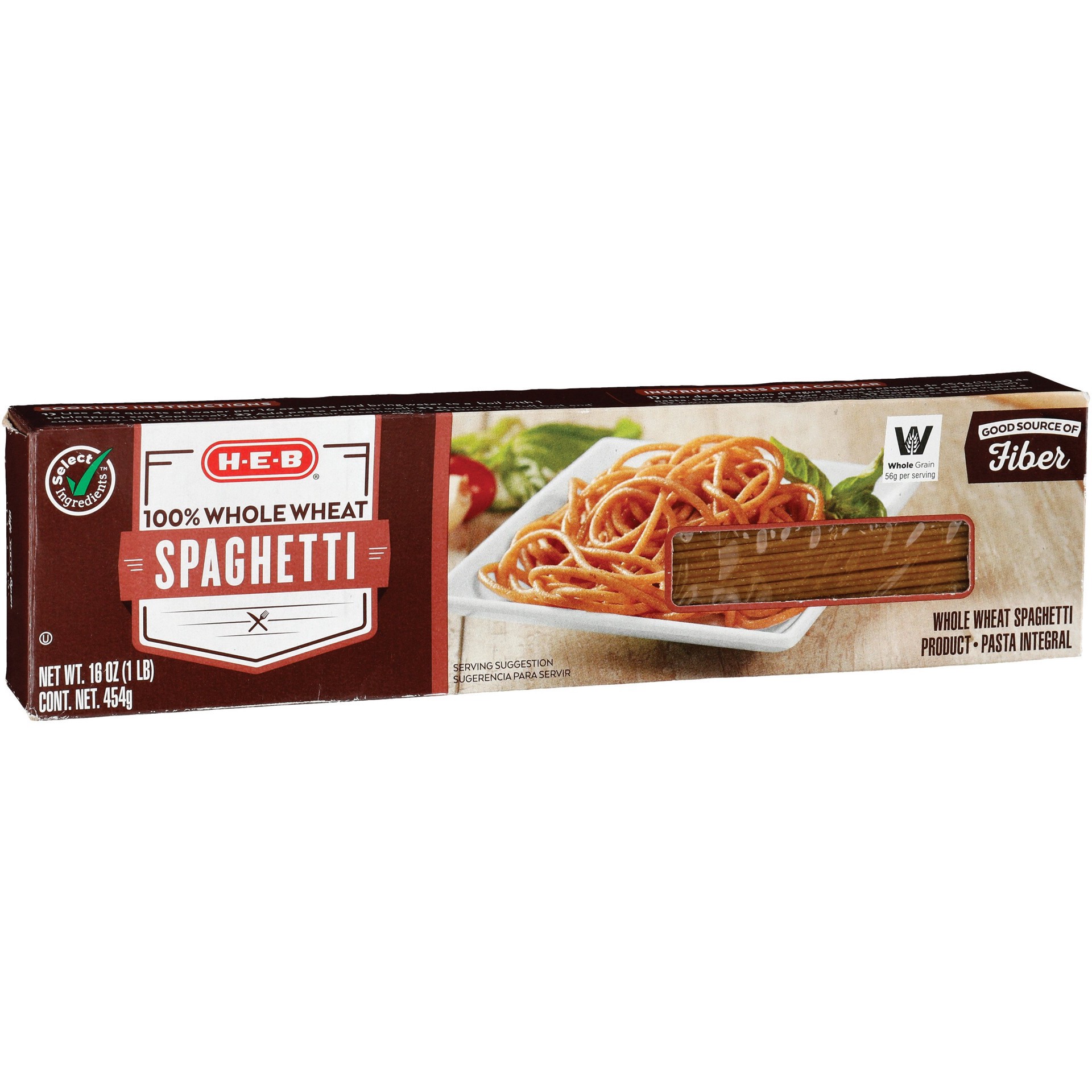 slide 1 of 1, H-E-B Select Ingredients 100% Whole Wheat Spaghetti Pasta, 13.25 oz