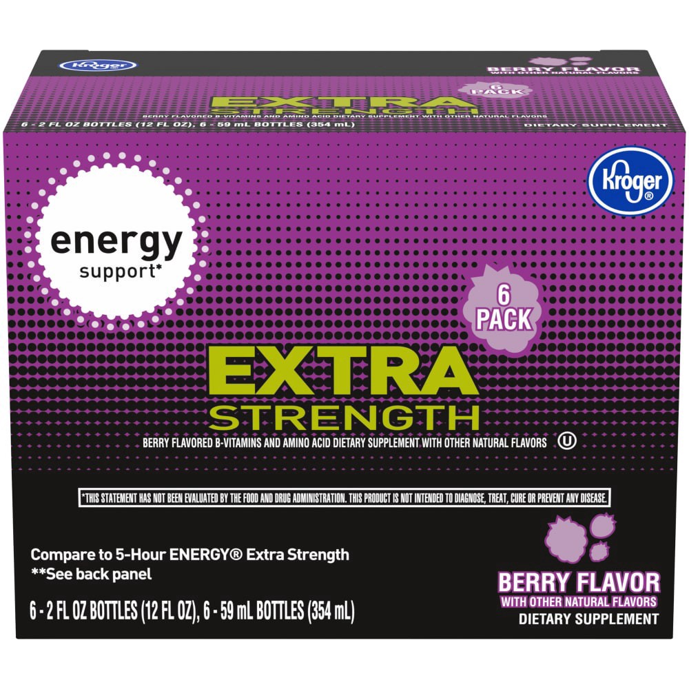 slide 2 of 3, Kroger Extra Strength-Berry Energy Support, 6 ct; 2 fl oz
