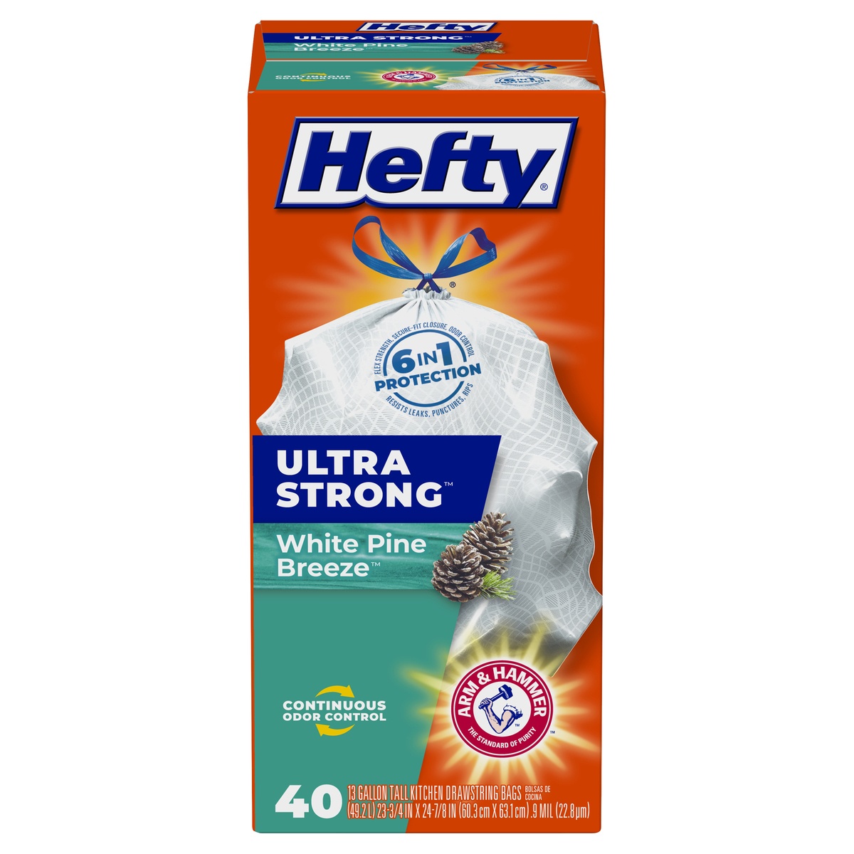 slide 1 of 1, Hefty Ultra Strong White Pine Breeze Tall Kitchen Drawstring Trash Bags, 