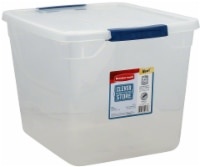 slide 1 of 1, Rubbermaid Clever Store Basic Latch Storage Bin With Lid - Clear, 30 qt