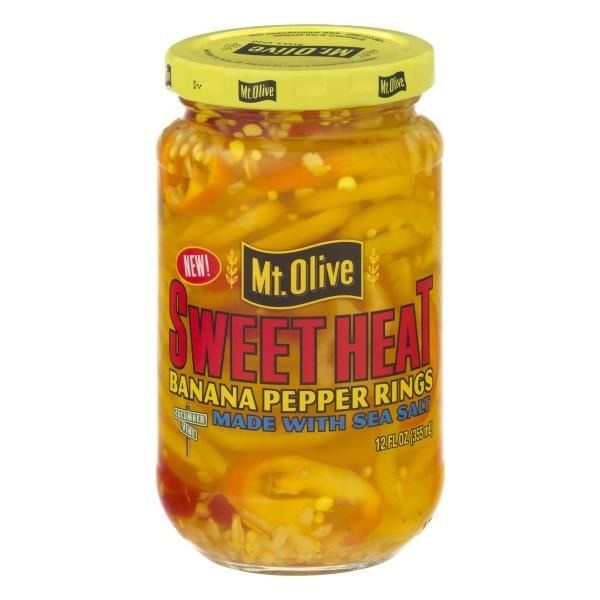 slide 1 of 1, Mt. Olive Banana Pepper Rings, Sweet Heat, 12 oz