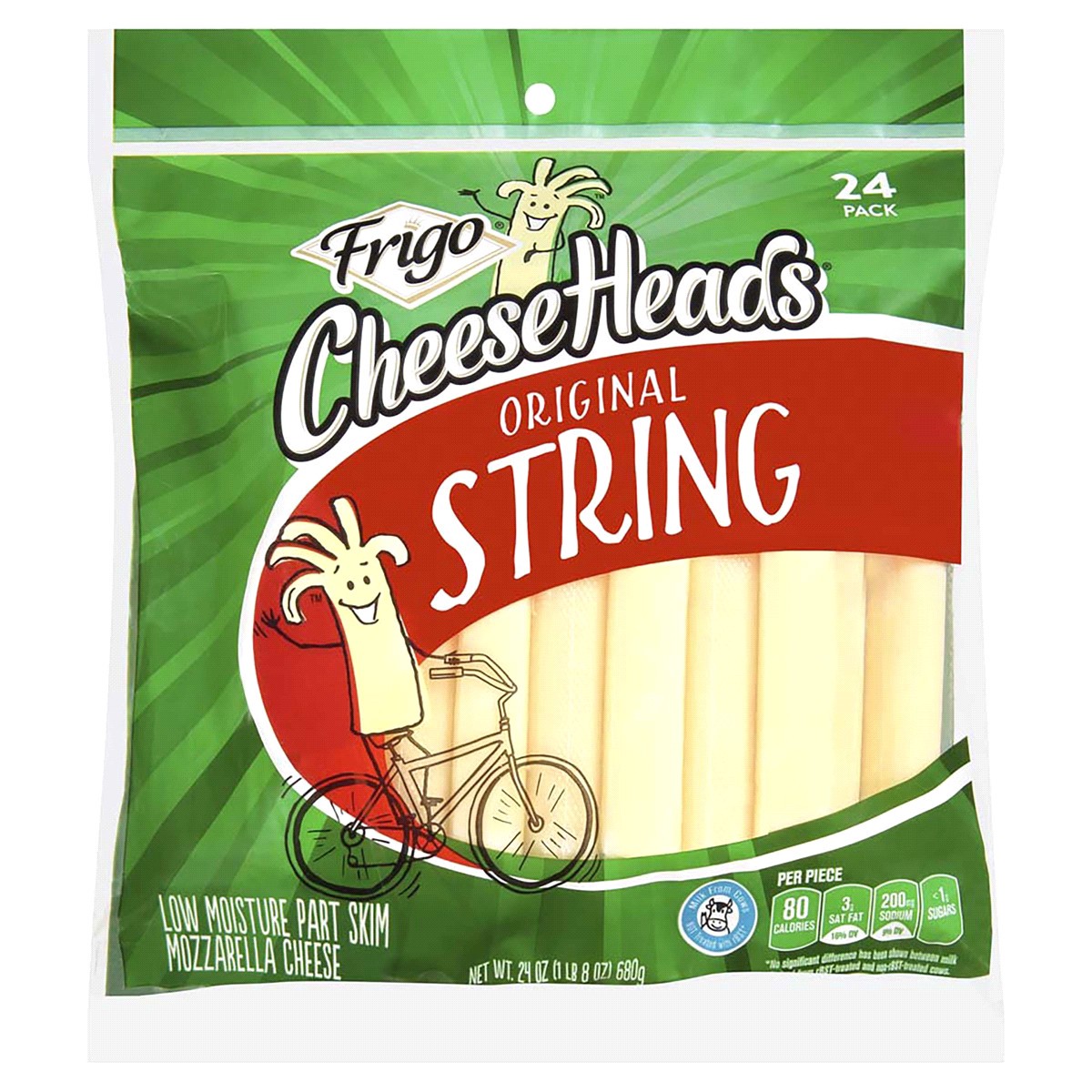 slide 1 of 2, Frigo Cheese Heads Original Mozzarella String Cheese Snacks\, 24 oz\, 24 Count, 24 ct