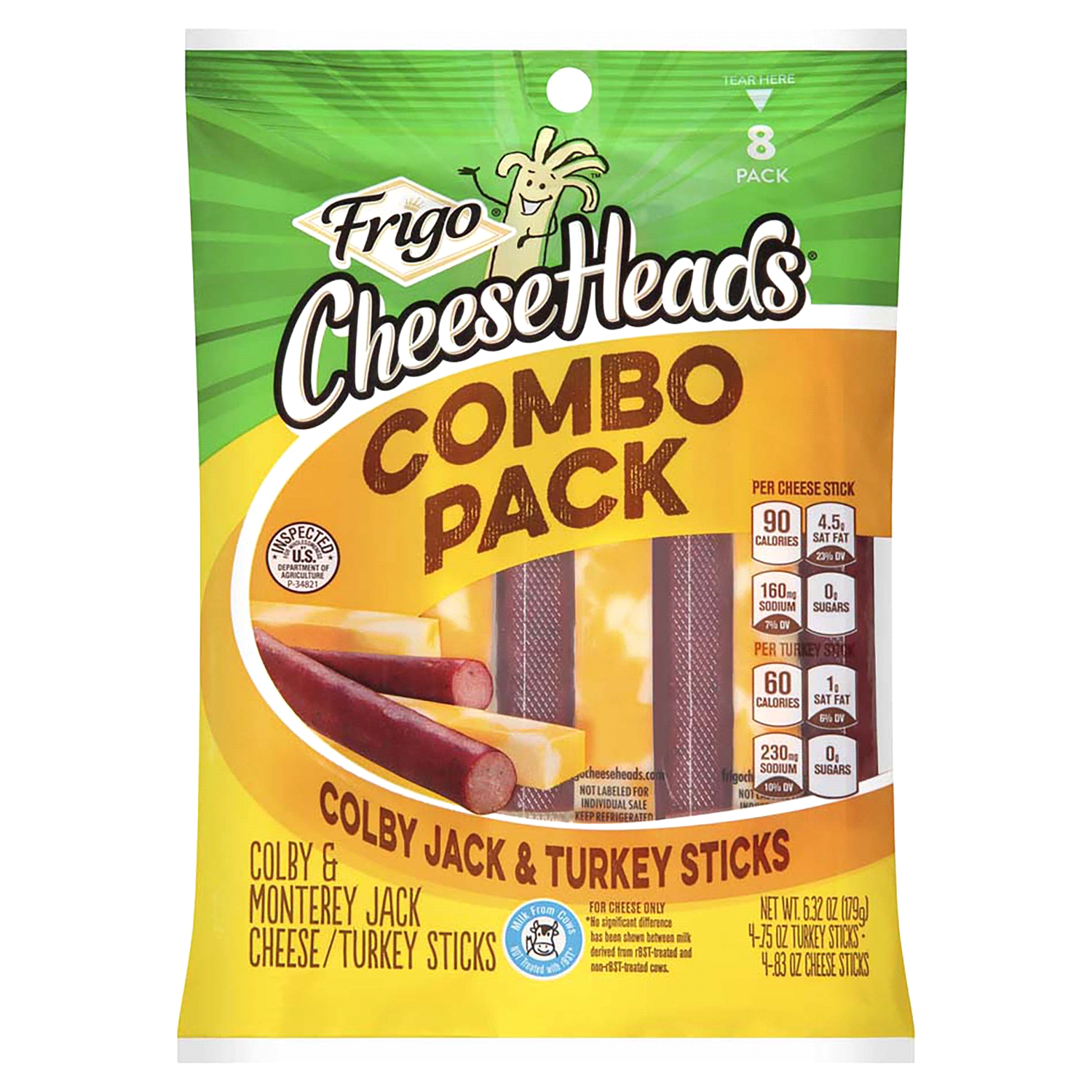 slide 1 of 2, Frigo CheeseHeads Colby Jack & Turkey Sticks Combo Pack 8 ea, 8 ct