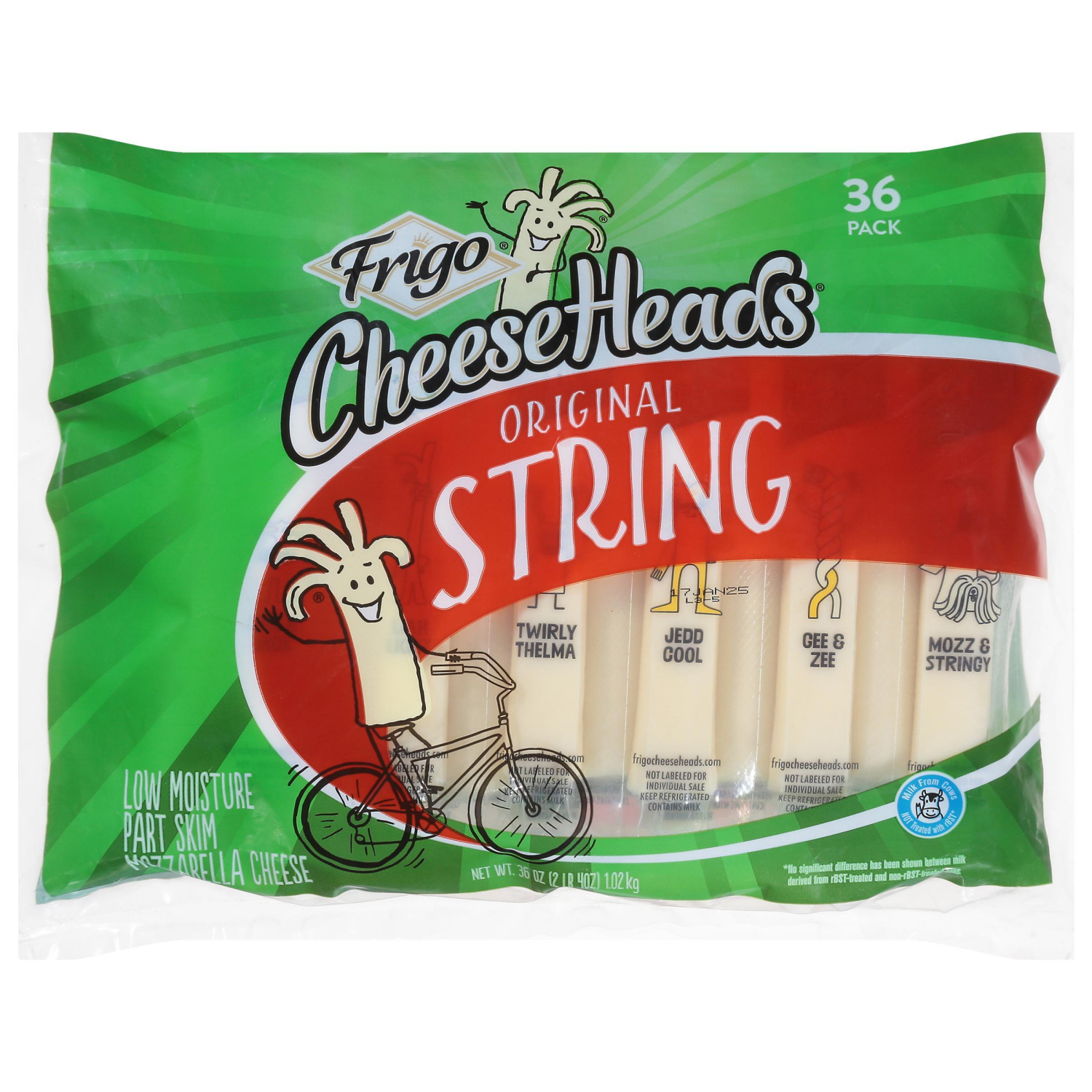 slide 1 of 6, Frigo Cheese Heads Original String Cheese 36 oz, 36 Count Bag, 36 ct