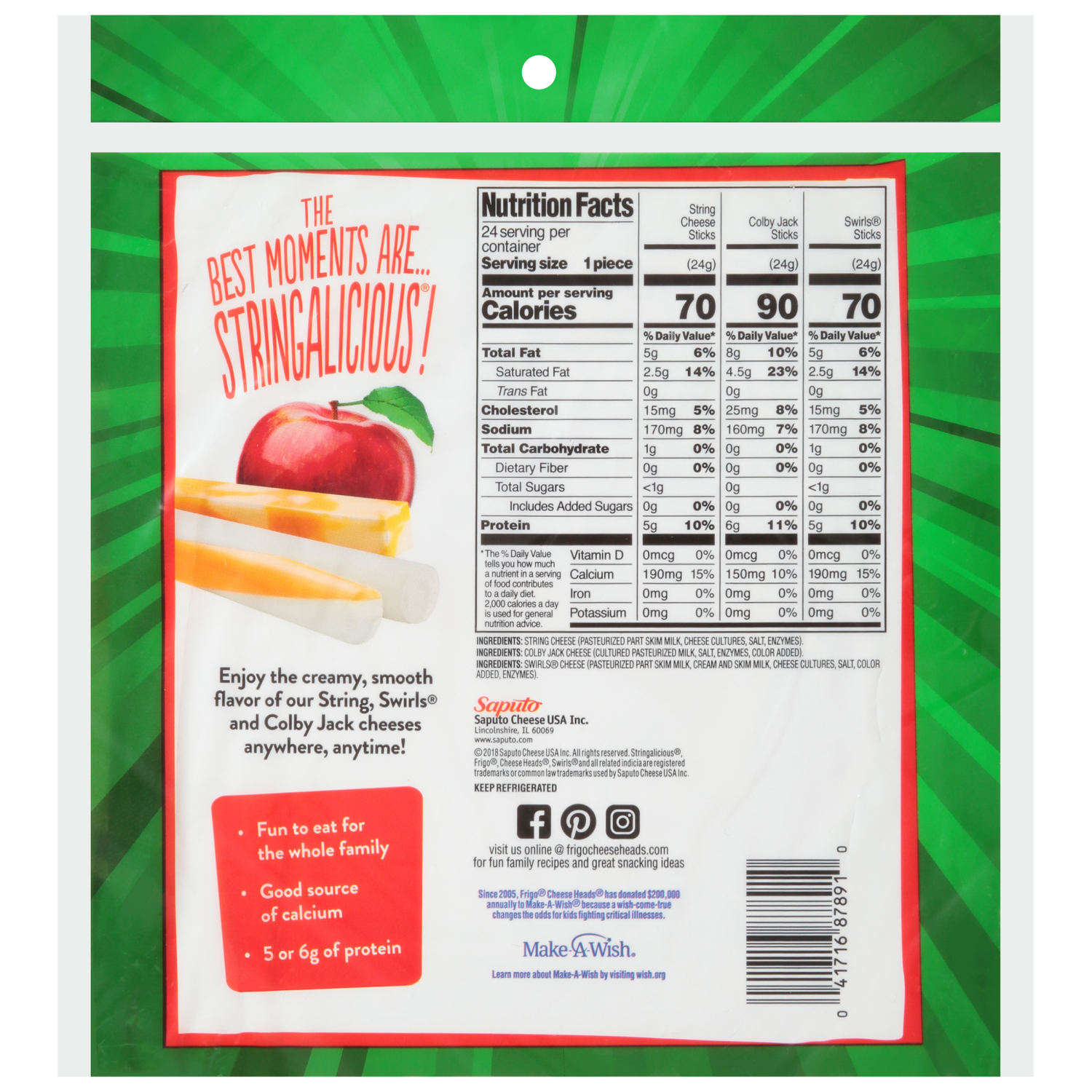 slide 2 of 2, Frigo Cheese Heads Mozzarella String Cheese, Swirls and Colby Jack Cheese Sticks 20 oz, 24 Count, 24 ct