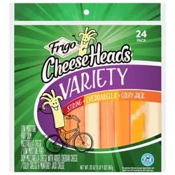 Frigo Cheese Heads Mozzarella String Cheese, Swirls and Colby Jack Cheese Sticks 20 oz, 24 Count