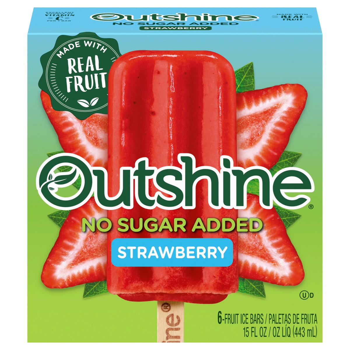 slide 1 of 9, Outshine No Sugar Added Strawberry Frozen Fruit Bars, 6 Count, 6 ct