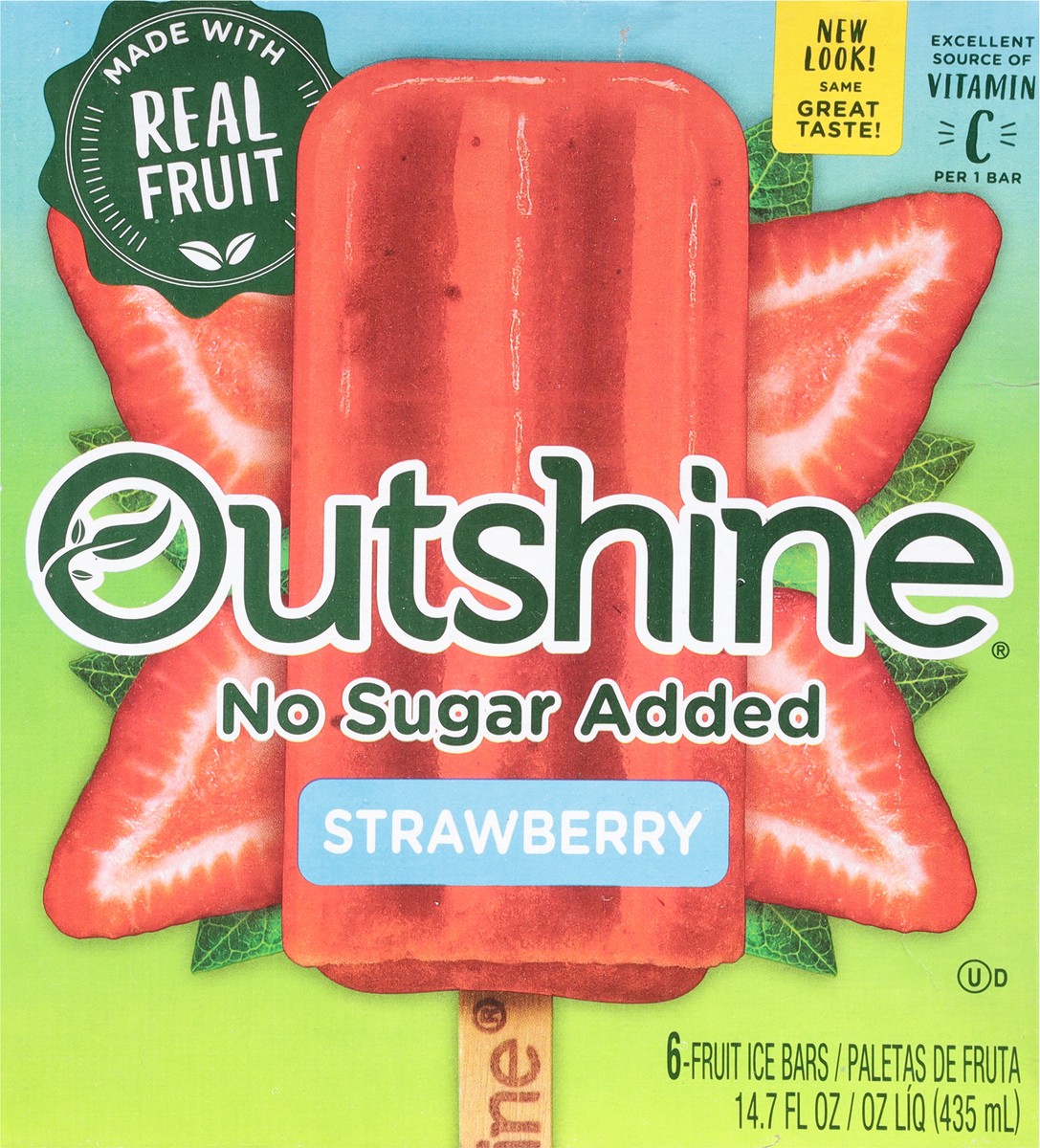 slide 8 of 9, Outshine No Sugar Added Strawberry Fruit Ice Bars 6 ea, 6 ct