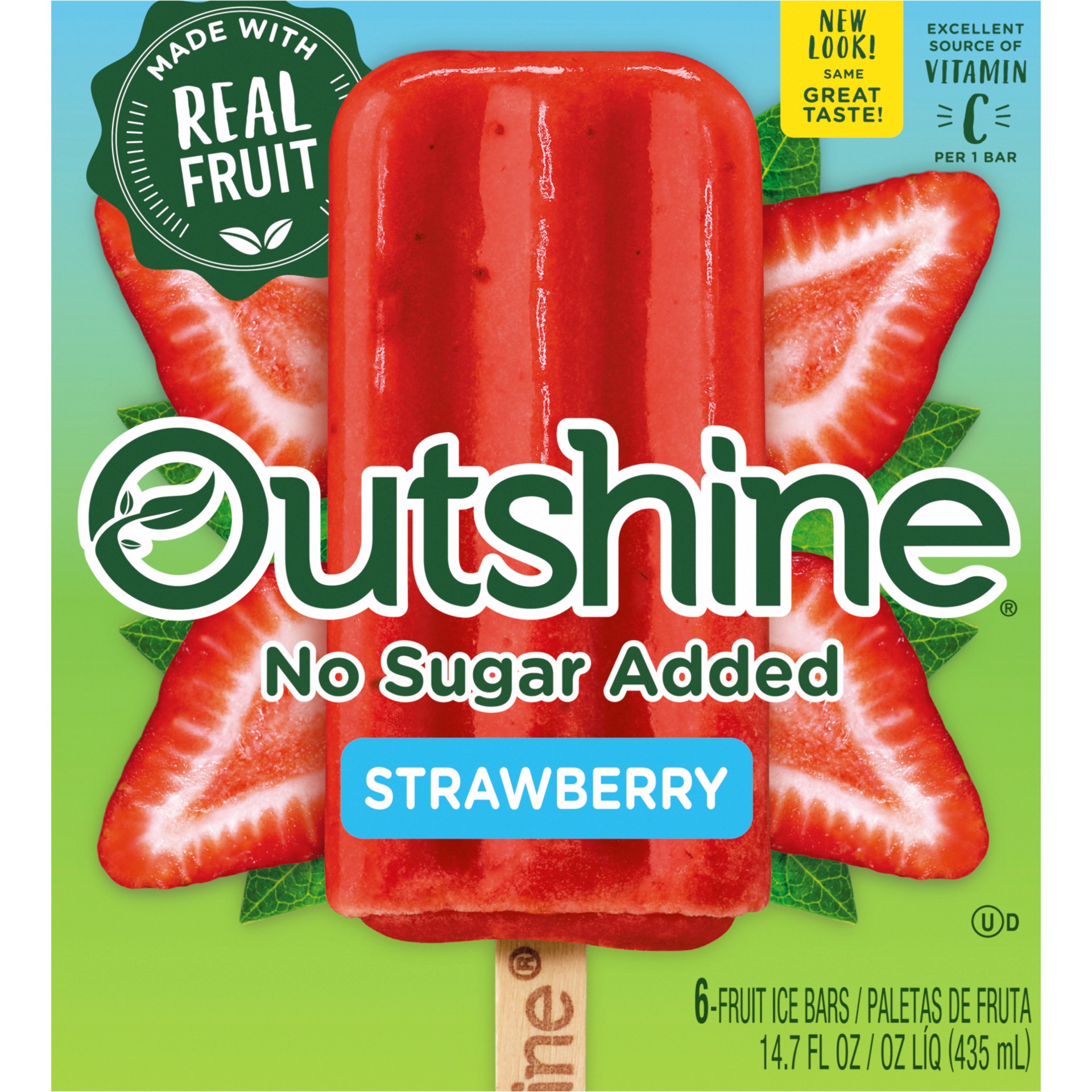 slide 1 of 9, Outshine No Sugar Added Strawberry Fruit Ice Bars 6 ea, 6 ct
