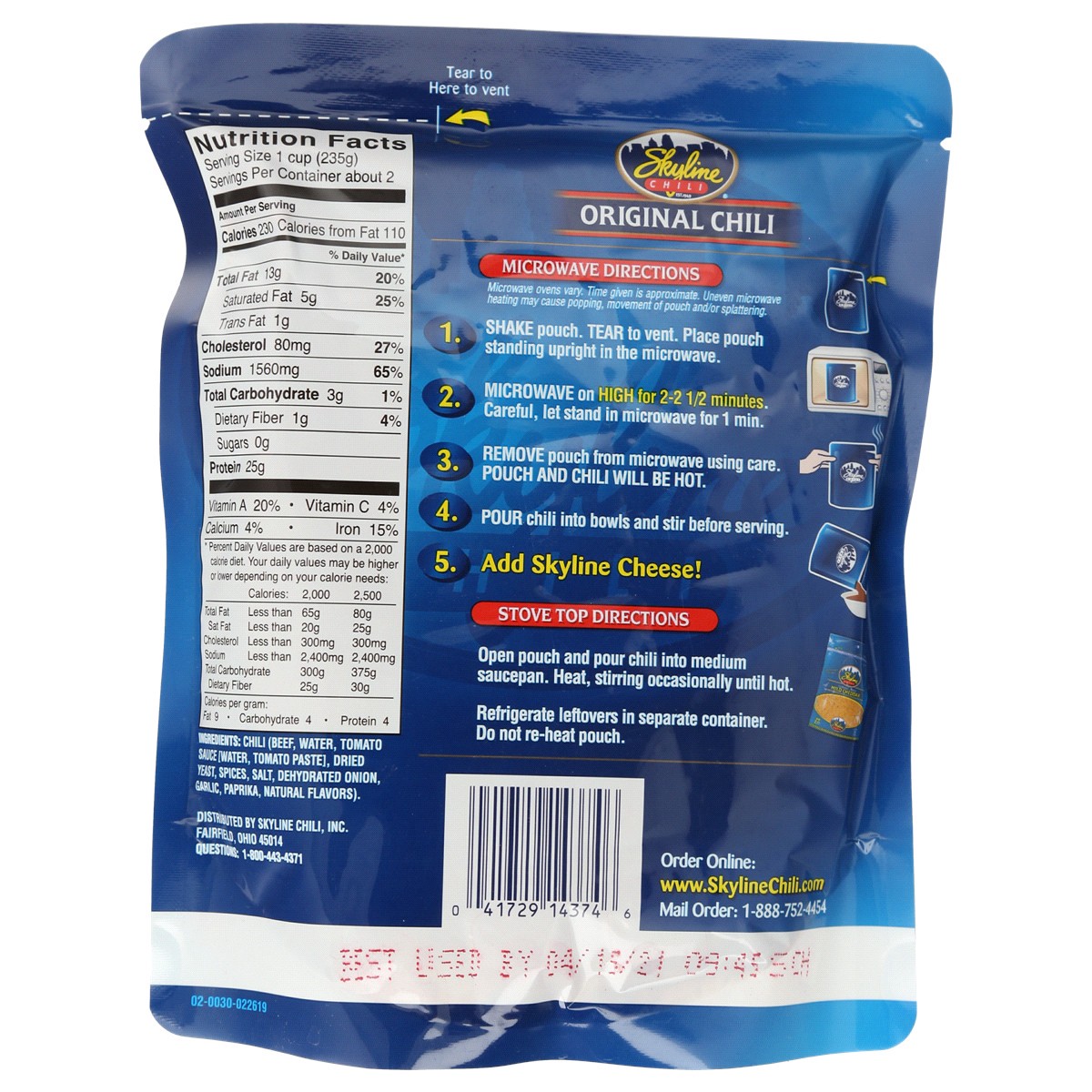 slide 2 of 2, Skyline Chili Original Pouch, 14 oz