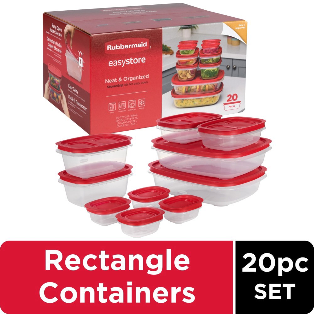slide 1 of 6, Rubbermaid EasyStore Rectangle Containers, Food Storage Containers with Lids, 20 Pieces, 20 ct