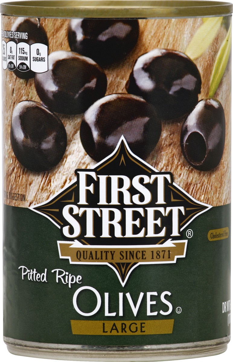 slide 3 of 6, First Street Large Pitted Ripe Olives, 6 oz