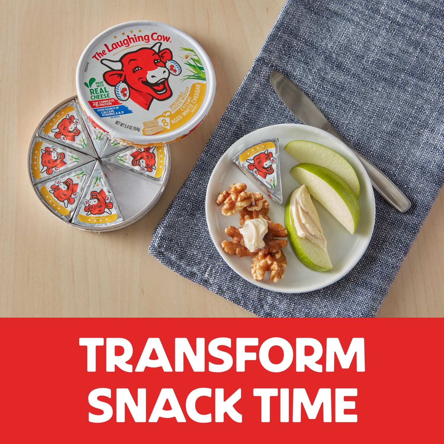 slide 3 of 7, The Laughing Cow Creamy White Cheddar Flavor Spreadable Cheese Wedges, 8 pack (5.4 oz), 8 ct, 5.4 oz