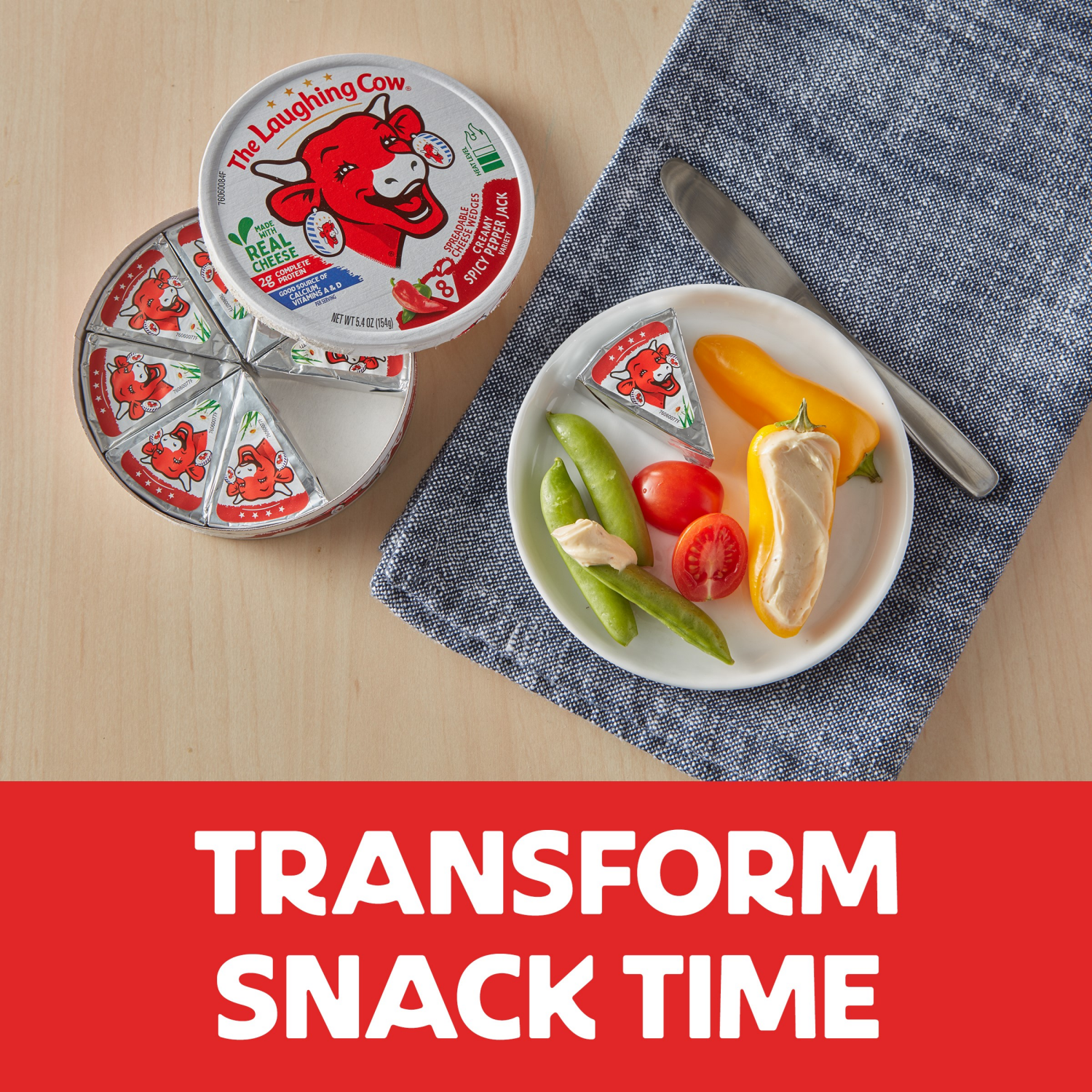 slide 3 of 7, The Laughing Cow Creamy Spicy Pepper Jack Spreadable Cheese Wedges, 8 pack (5.4 oz), 8 ct, 5.4 oz