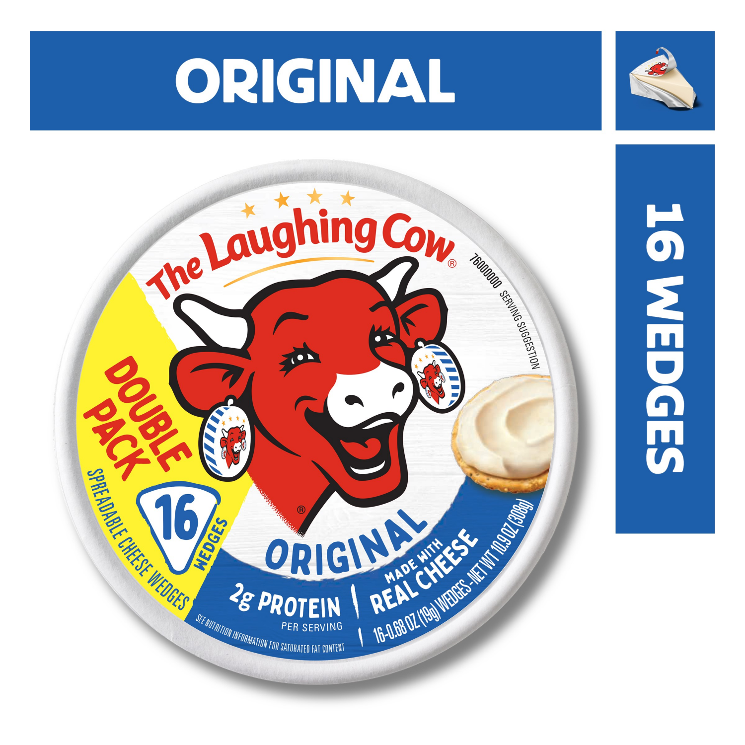 slide 1 of 7, The Laughing Cow Creamy Original Spreadable Cheese Wedges, 16 Portions, 10.9 oz