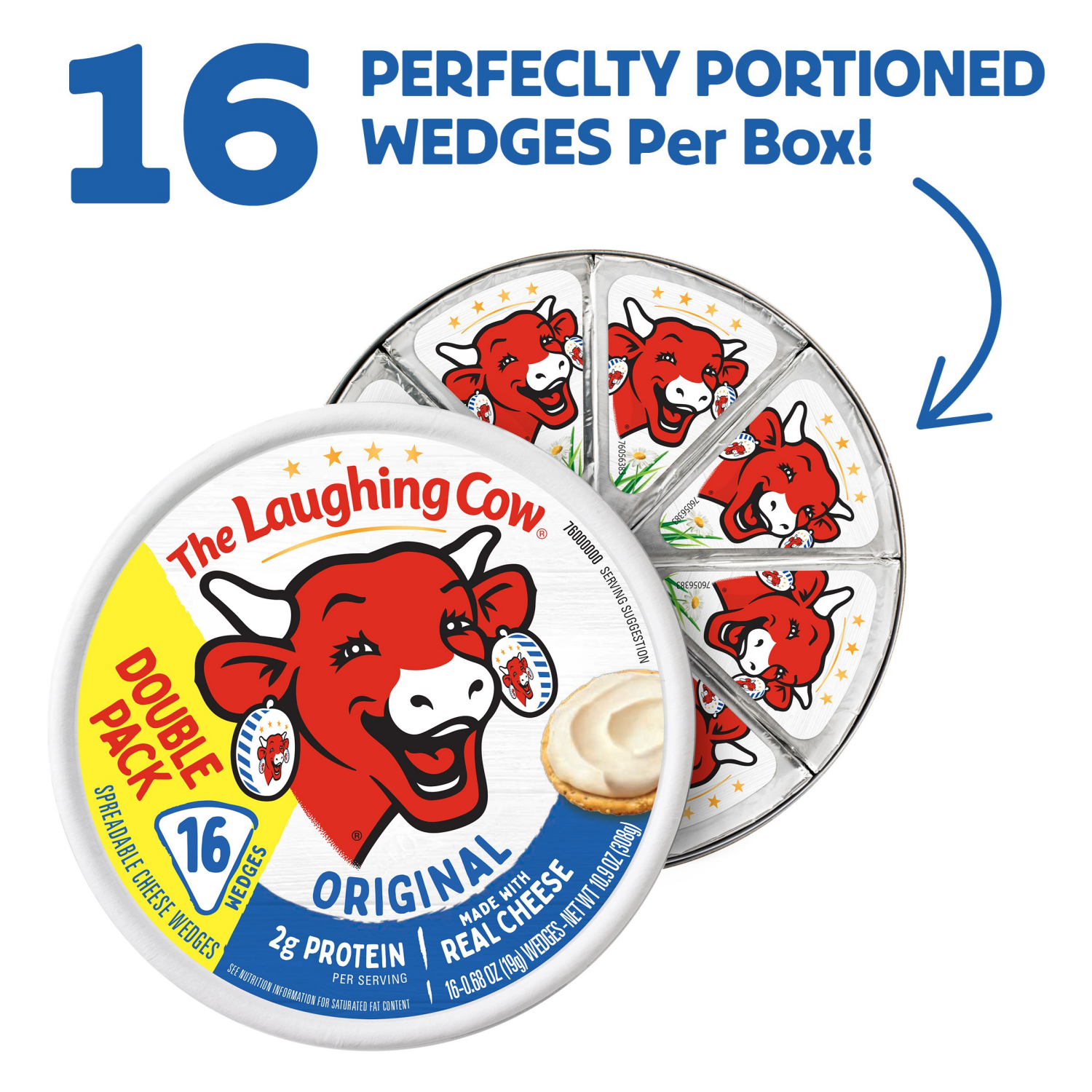 slide 5 of 7, The Laughing Cow Creamy Original Spreadable Cheese Wedges, 16 Portions, 10.9 oz