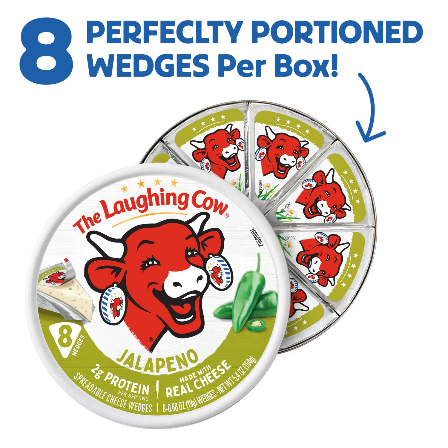 slide 5 of 7, The Laughing Cow Creamy Jalapeño Spreadable Cheese Wedges, 5.4 oz, 8 ct