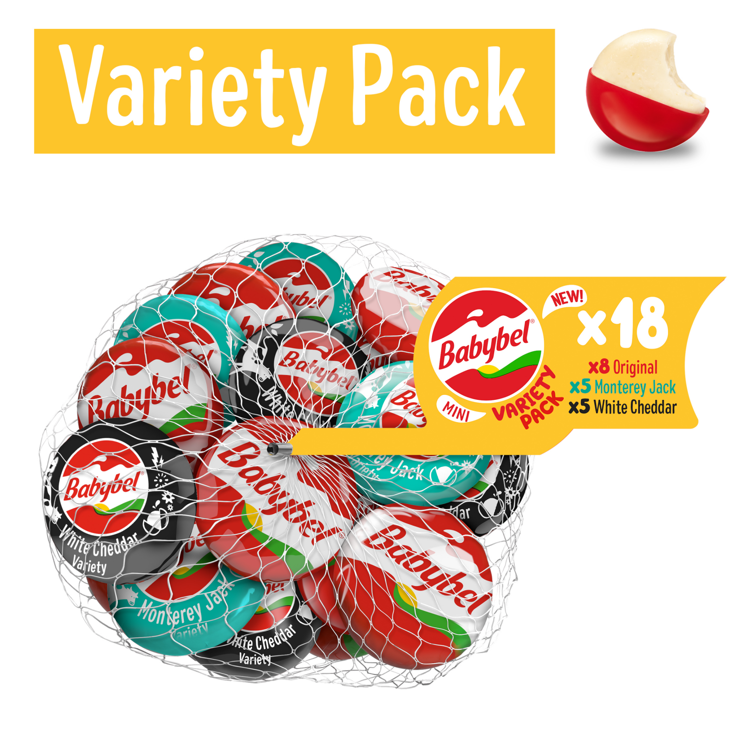 slide 1 of 7, Babybel Mini Babybel Variety Net Snack Cheese, 18 Pack (12.7 oz), 18 ct