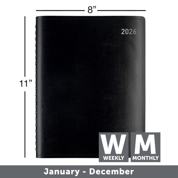 slide 5 of 7, Office Depot Brand Weekly Monthly Planner, 8"" x 11"", Black, January 2026 to December 2026, OD71190026, 1 ct
