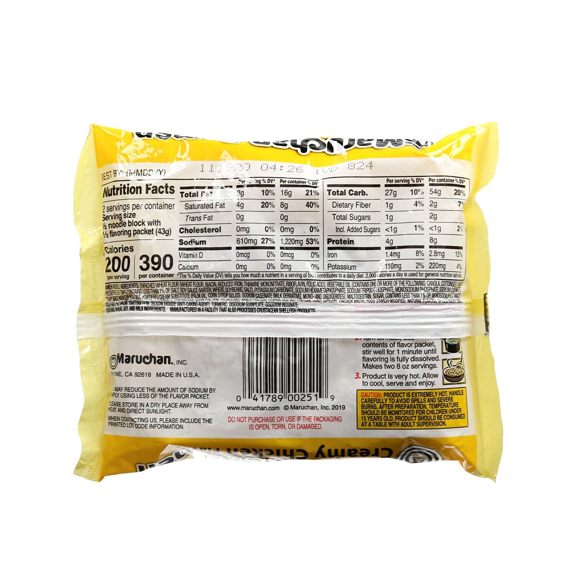 slide 2 of 2, Maruchan Creamy Chicken Ramen Noodle Soup, 3 oz