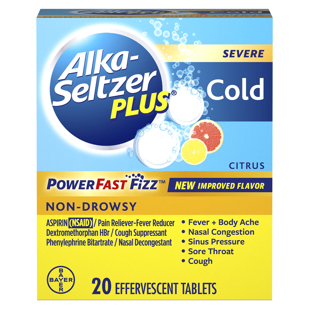 slide 1 of 1, Alka-Seltzer Plus Citrus Severe Cold Relief Tablets, 20 ct