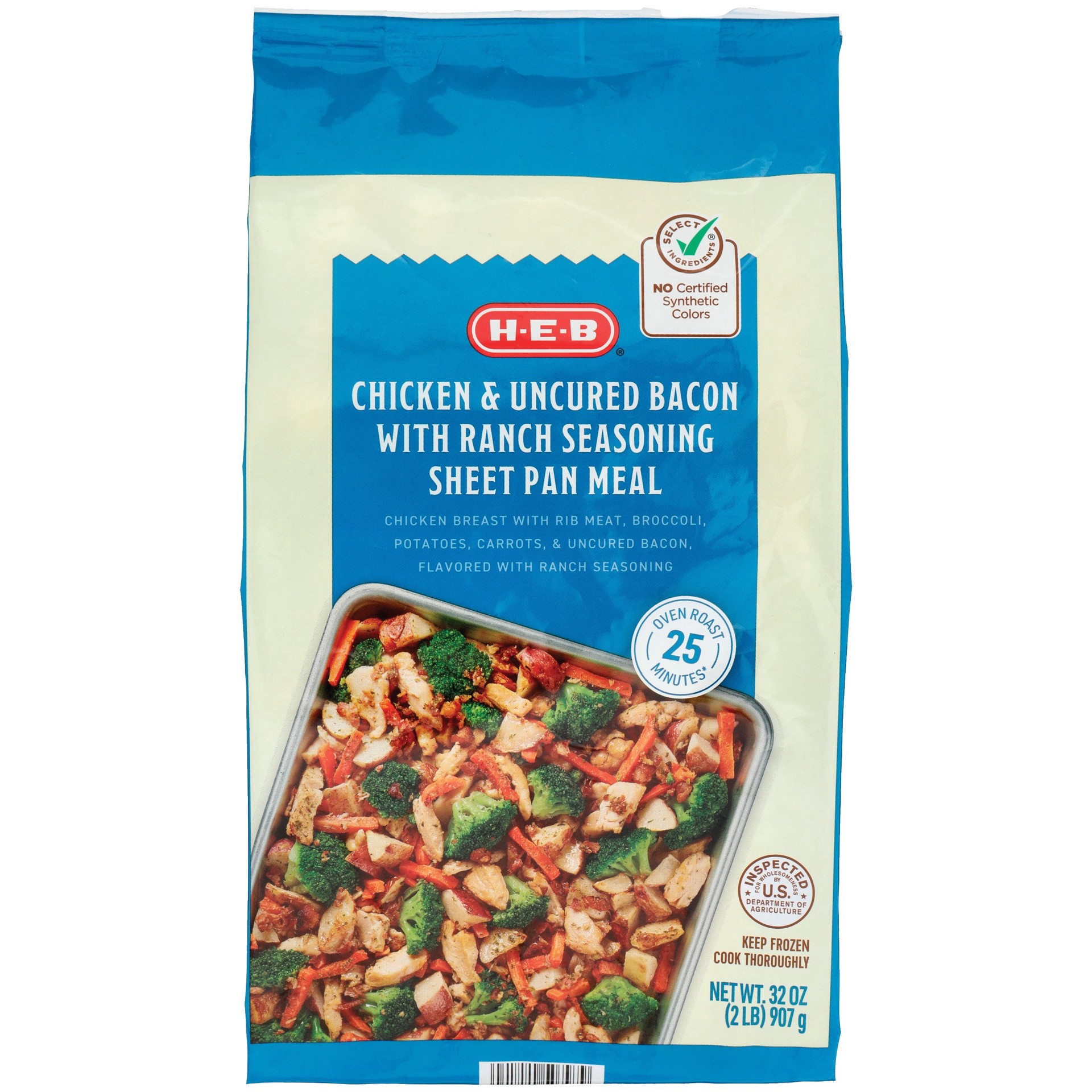 slide 1 of 1, H-E-B Frozen Sheet Pan Meal - Chicken Bacon Ranch, 32 oz