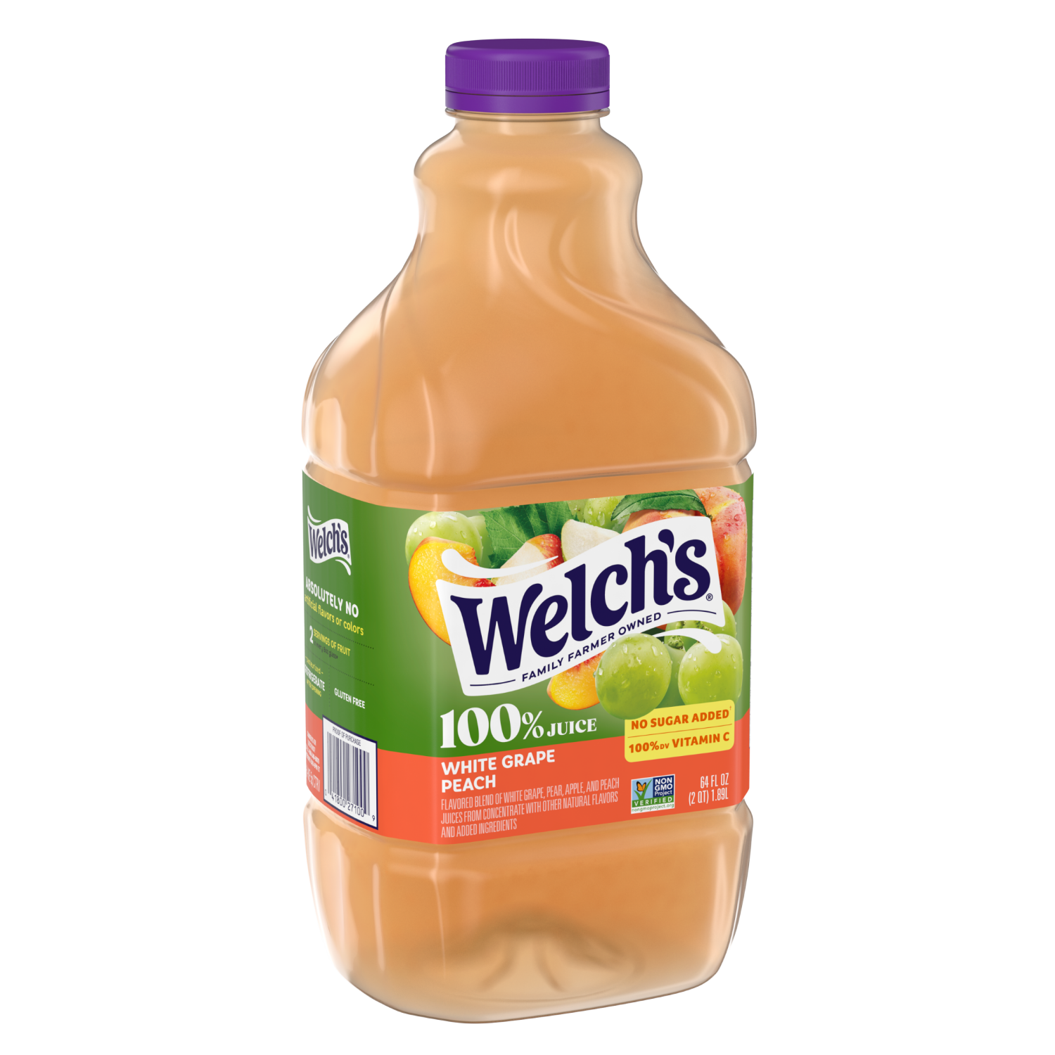 slide 2 of 3, Welch's 100% Juice, White Grape Peach, 64 fl oz Bottle, 64 oz