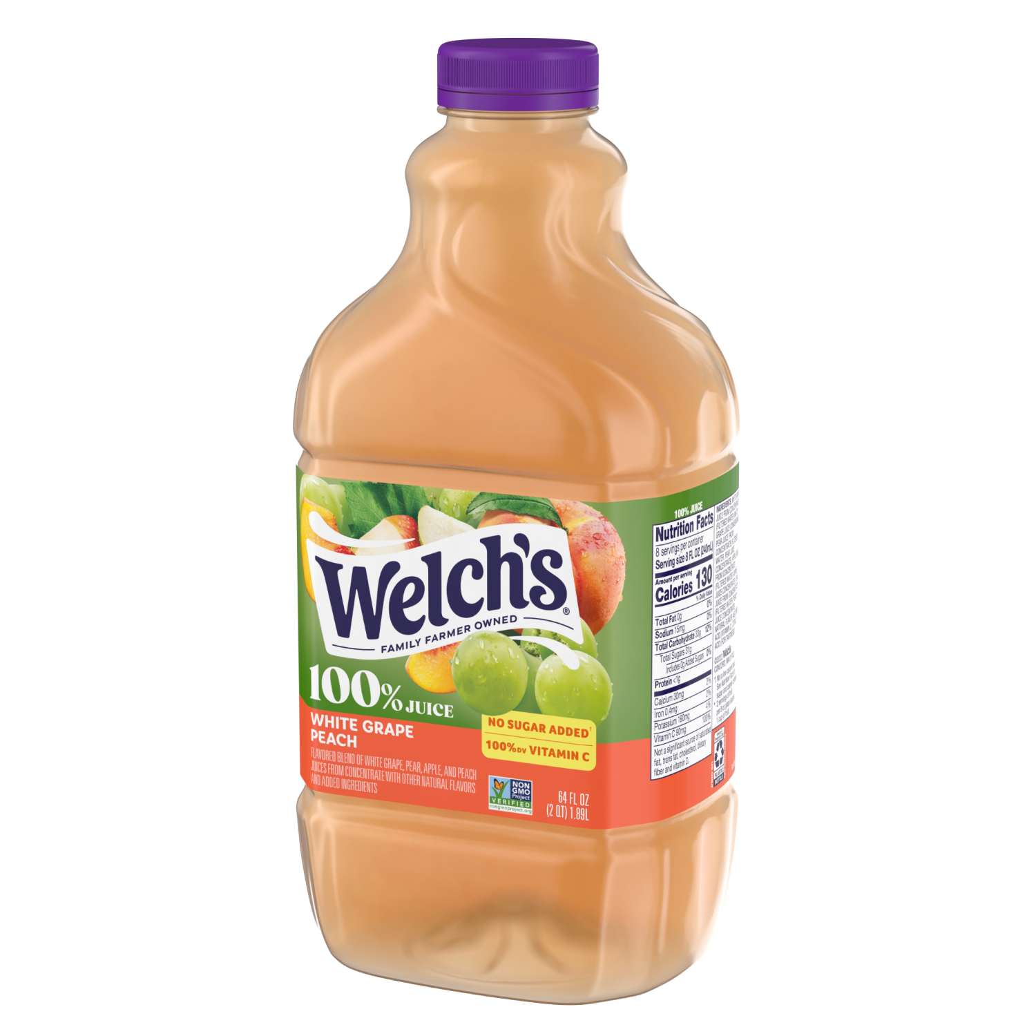 slide 3 of 3, Welch's 100% Juice, White Grape Peach, 64 fl oz Bottle, 64 oz