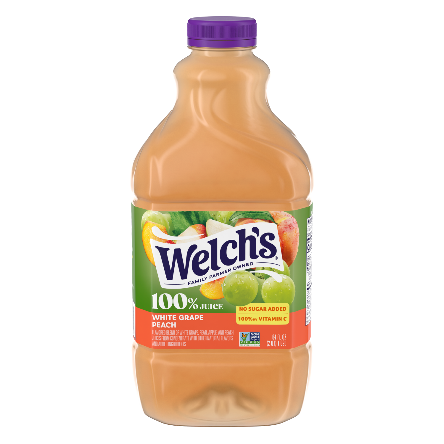 slide 1 of 3, Welch's 100% Juice, White Grape Peach, 64 fl oz Bottle, 64 oz