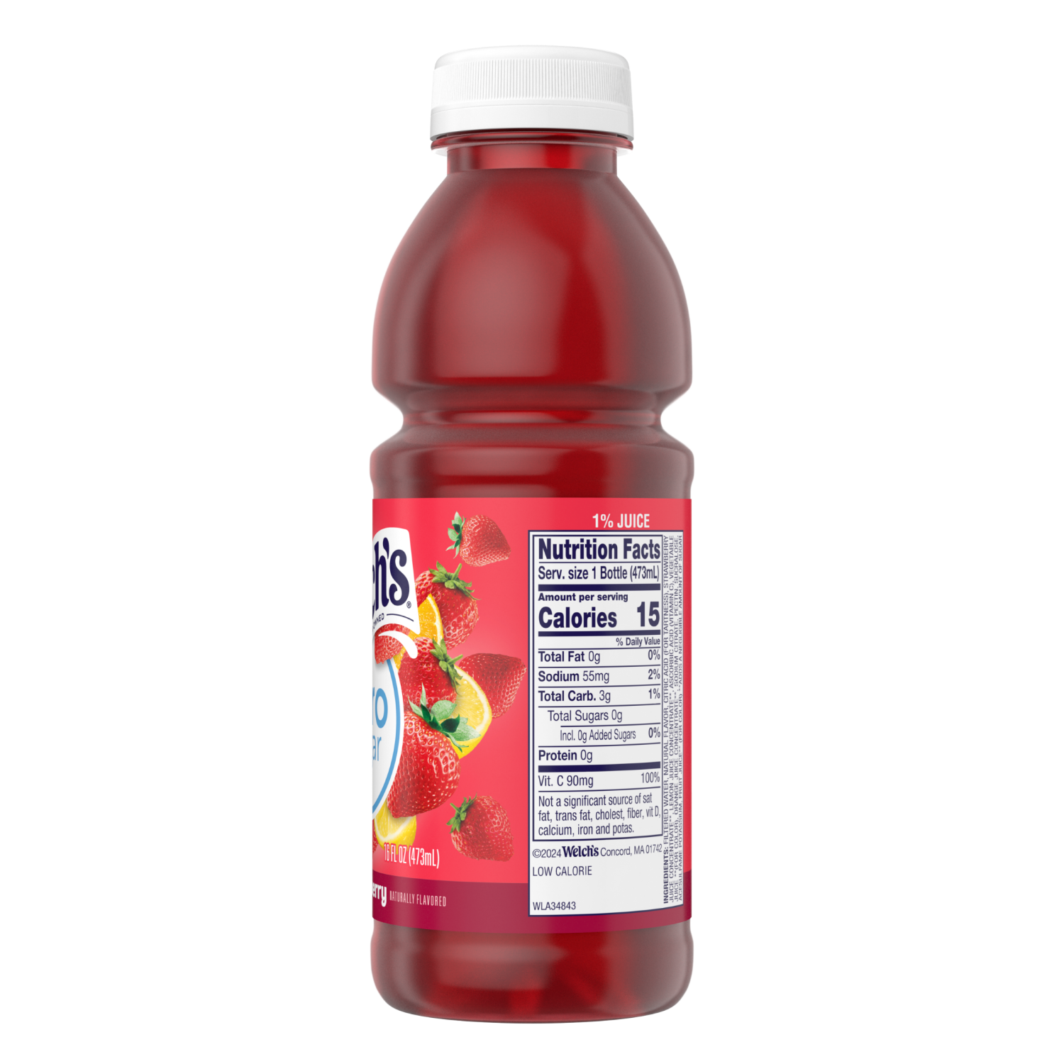 slide 4 of 4, Welch's Strawberry Zero Sugar Drink, 16 fl oz Bottle, 16 fl oz