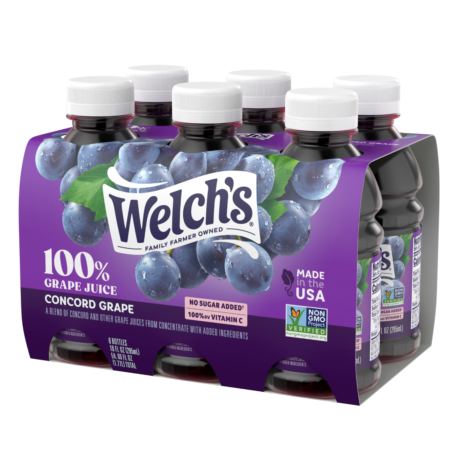 slide 3 of 3, Welch's 100% Grape Juice, Concord Grape, 10 fl oz On-the-Go Bottle (Pack of 6), 6 ct