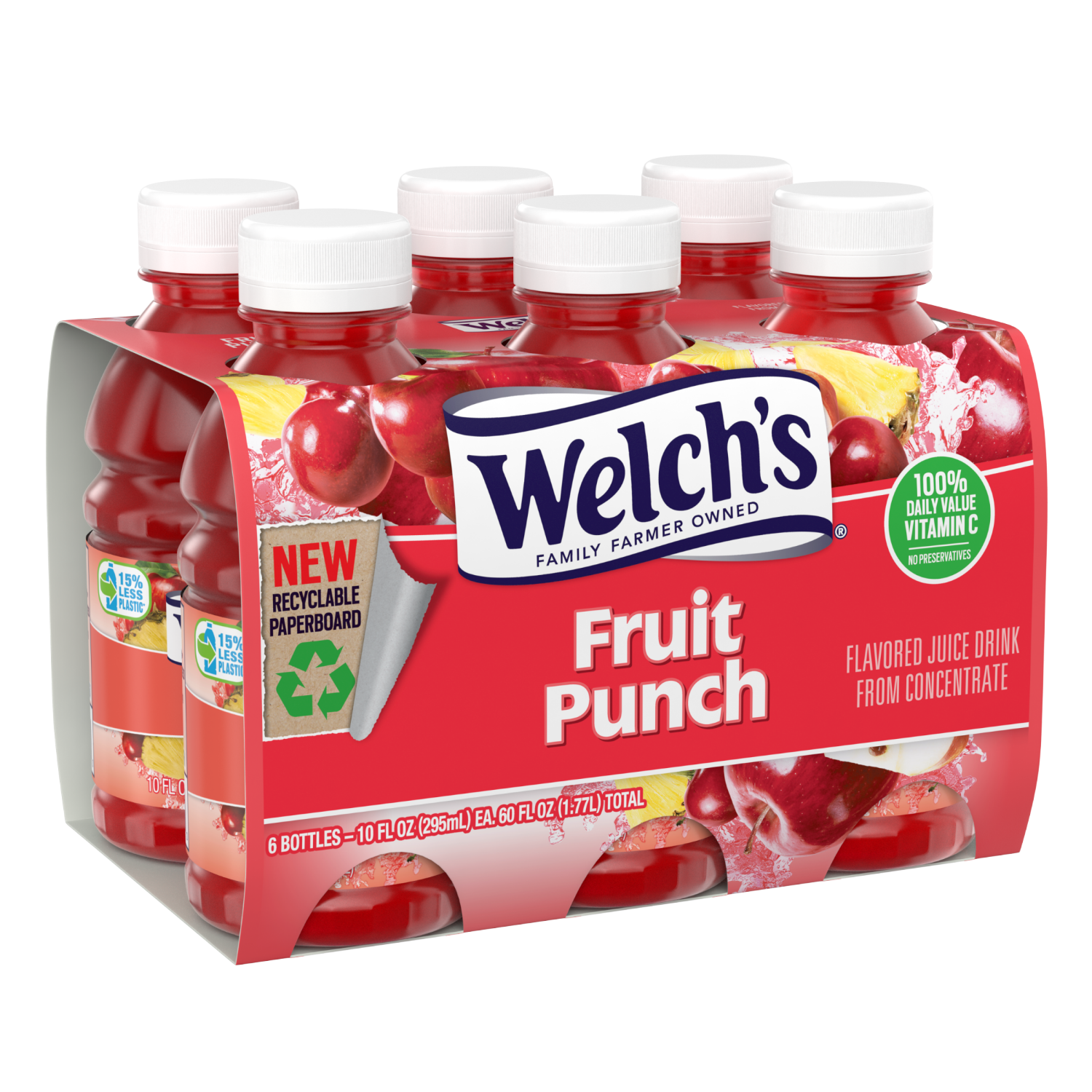 slide 2 of 3, Welch's Fruit Punch Juice Drink, 10 fl oz On-the-Go Bottle (Pack of 6), 6 ct