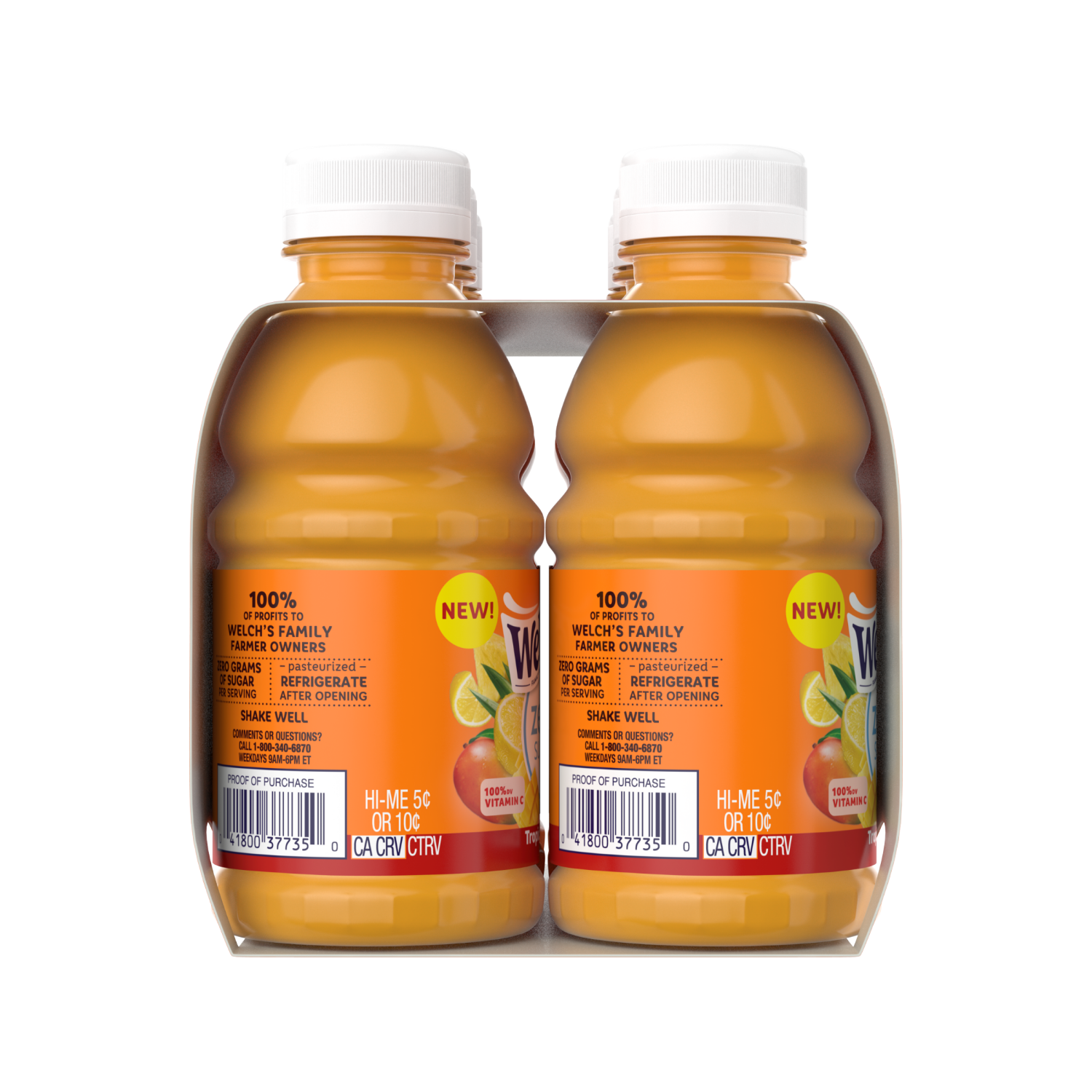 slide 2 of 3, Welch's Tropical Punch Zero Sugar Drink, 10 fl oz On-the-Go Bottle (Pack of 6), 6 ct