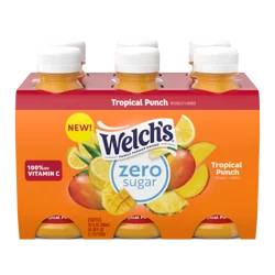 Welch's Tropical Punch Zero Sugar Drink, 10 fl oz On-the-Go Bottle (Pack of 6)