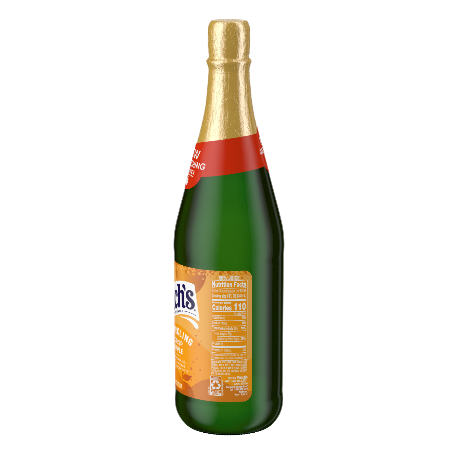slide 2 of 4, Welch's Non-Alcoholic Sparkling Juice Cocktail, Crisp Apple, 25.4 fl oz Bottle, 25.4 fl oz